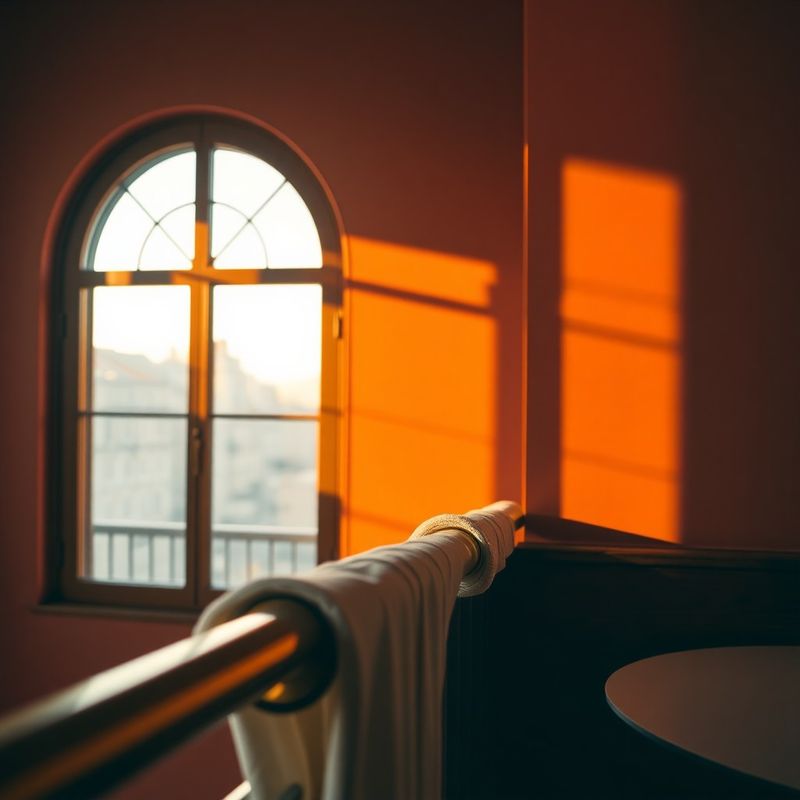 Detail of brass rail and arched window inside the boutique