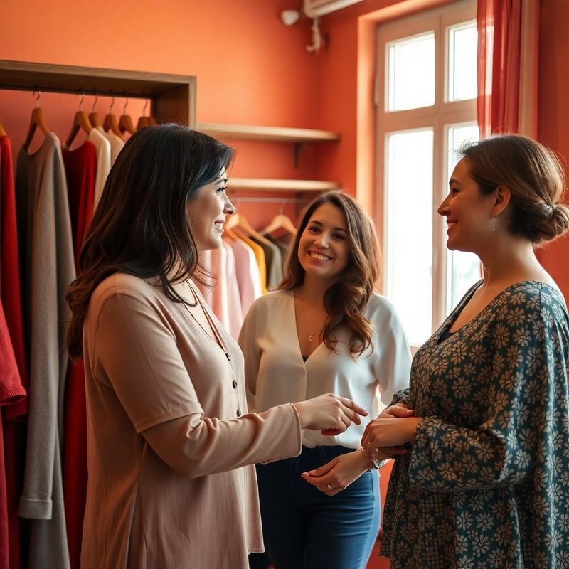 Family stylist showing clothing options to a customer inside Boutique Whitaker